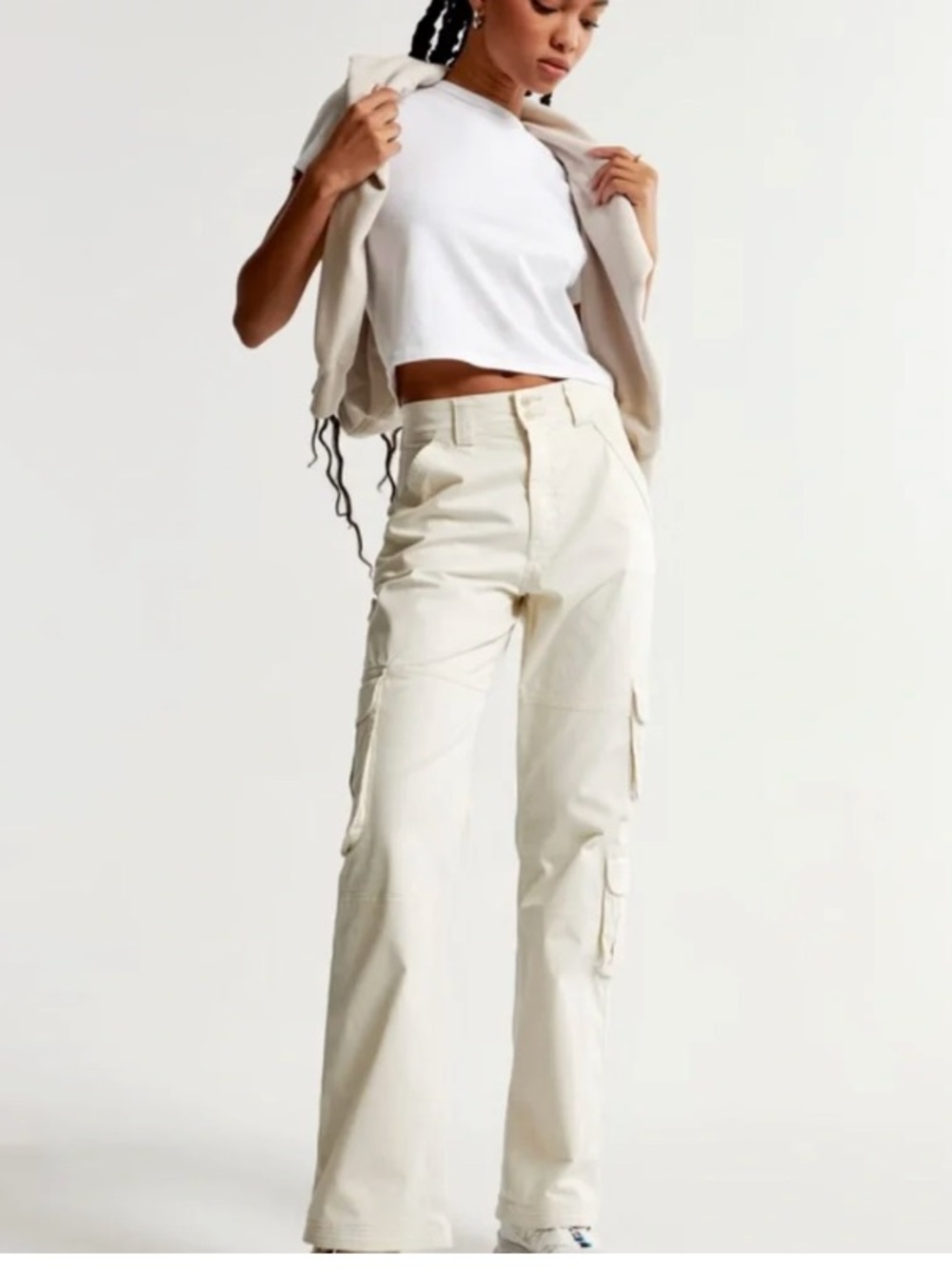 Abercrombie & Fitch Cream Wide-Leg Cargo Pants